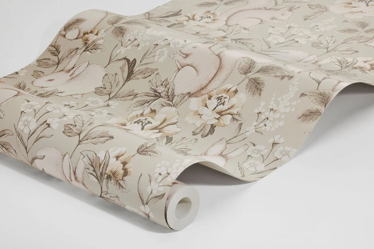 Children's wallpaper with a plant and animal motif MAGIC FOREST beige