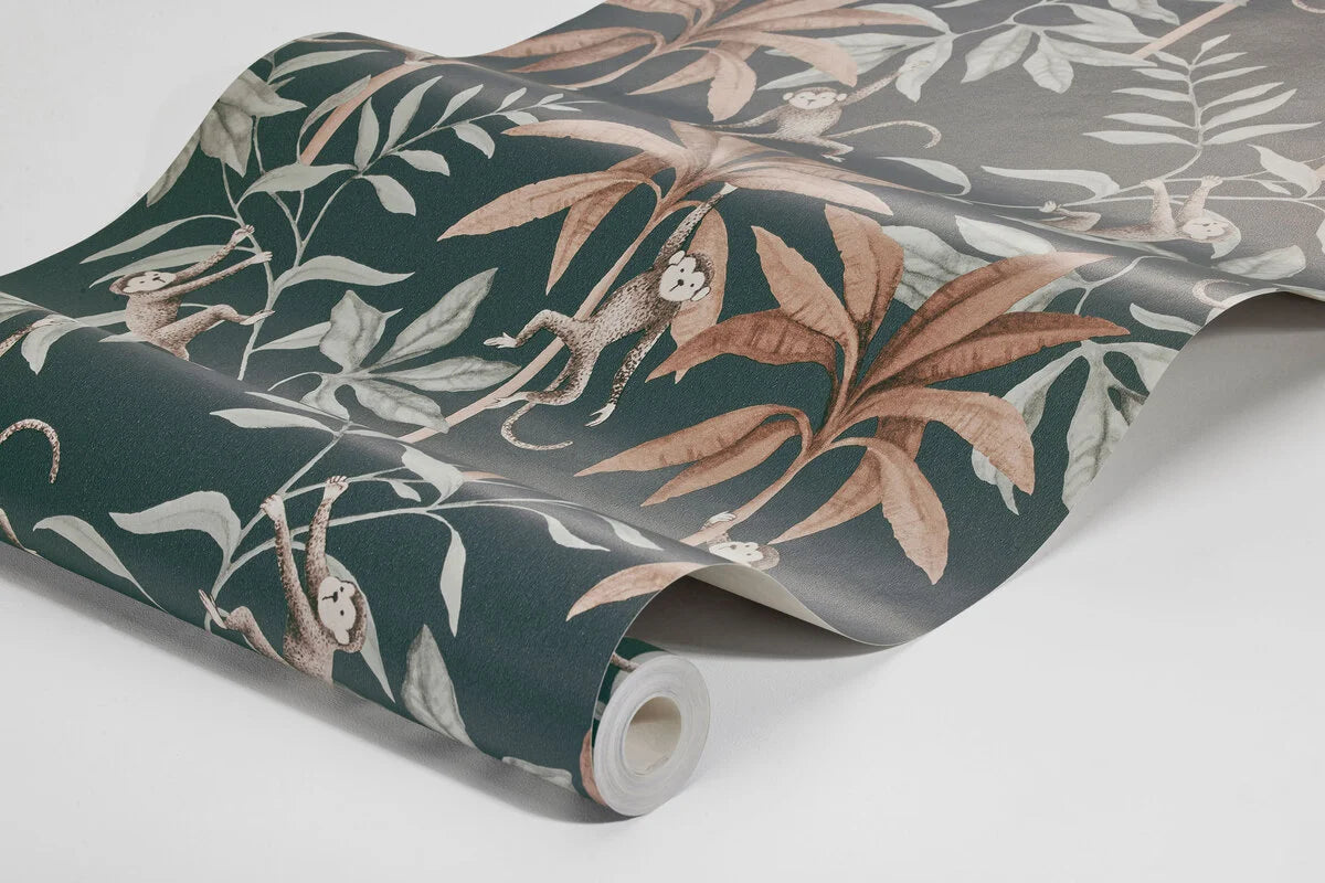 Children's wallpaper with jungle theme JUNGLE FRIENDS navy blue