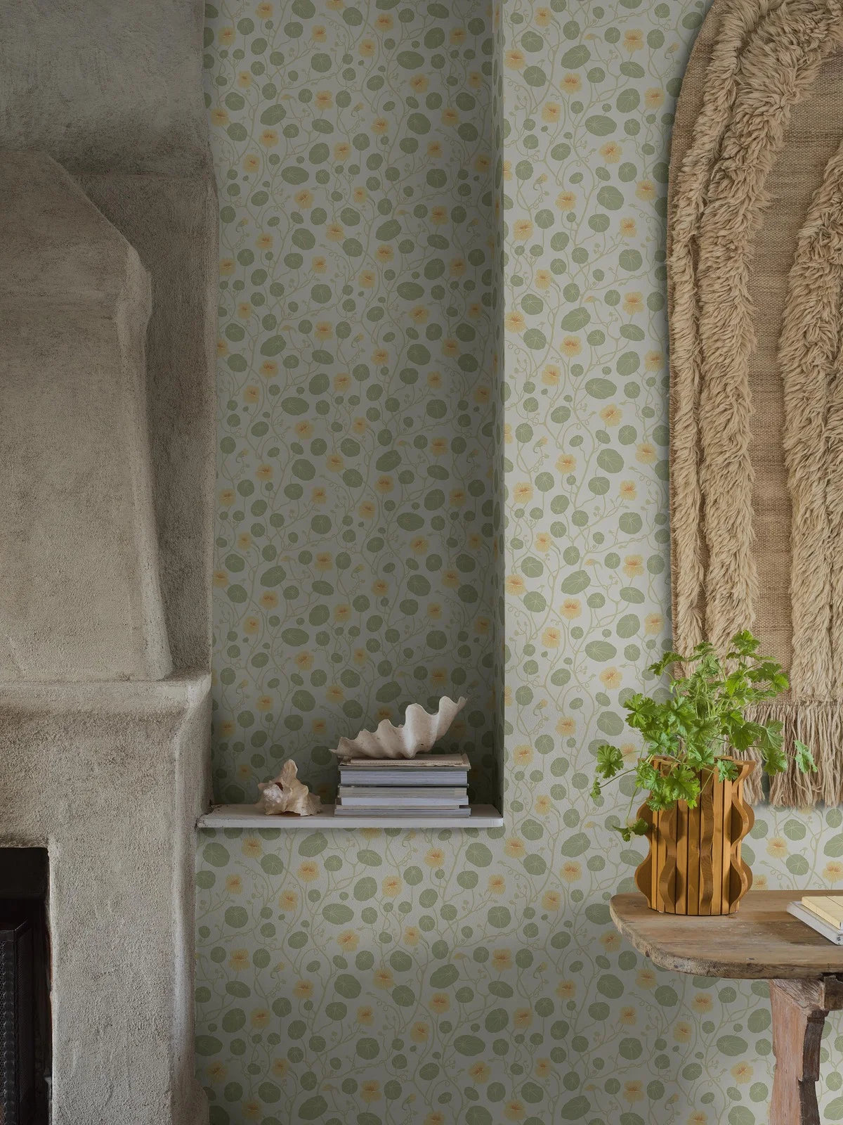 Floral Pattern Wallpaper KRASSE White with Green and Yellow