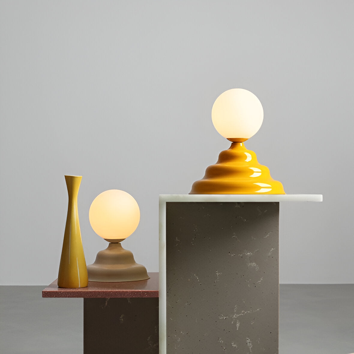Table lamp with a glass lampshade yellow wave