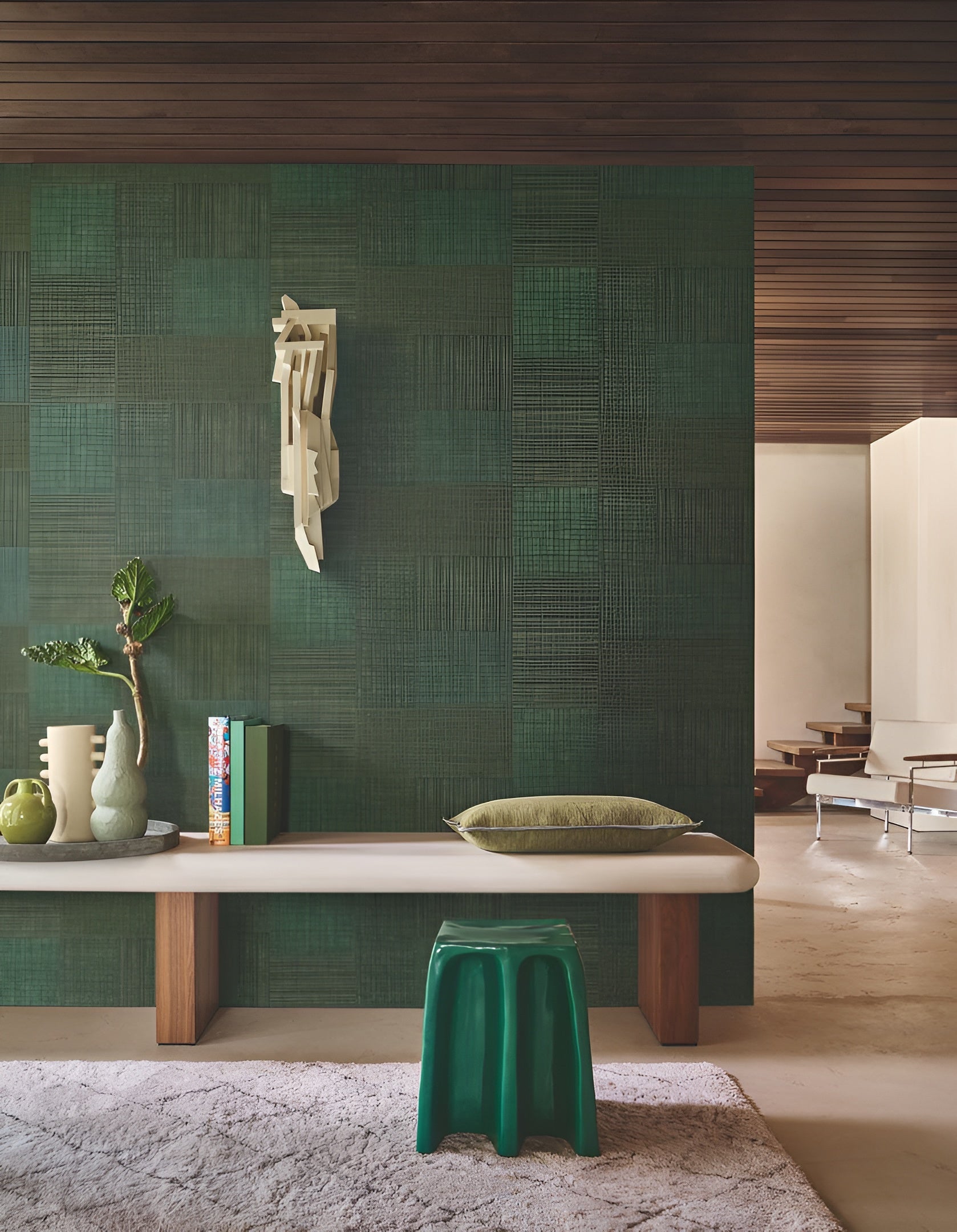 Structural vinyl wallpaper MESTIZO - VERT FORÊT forest green