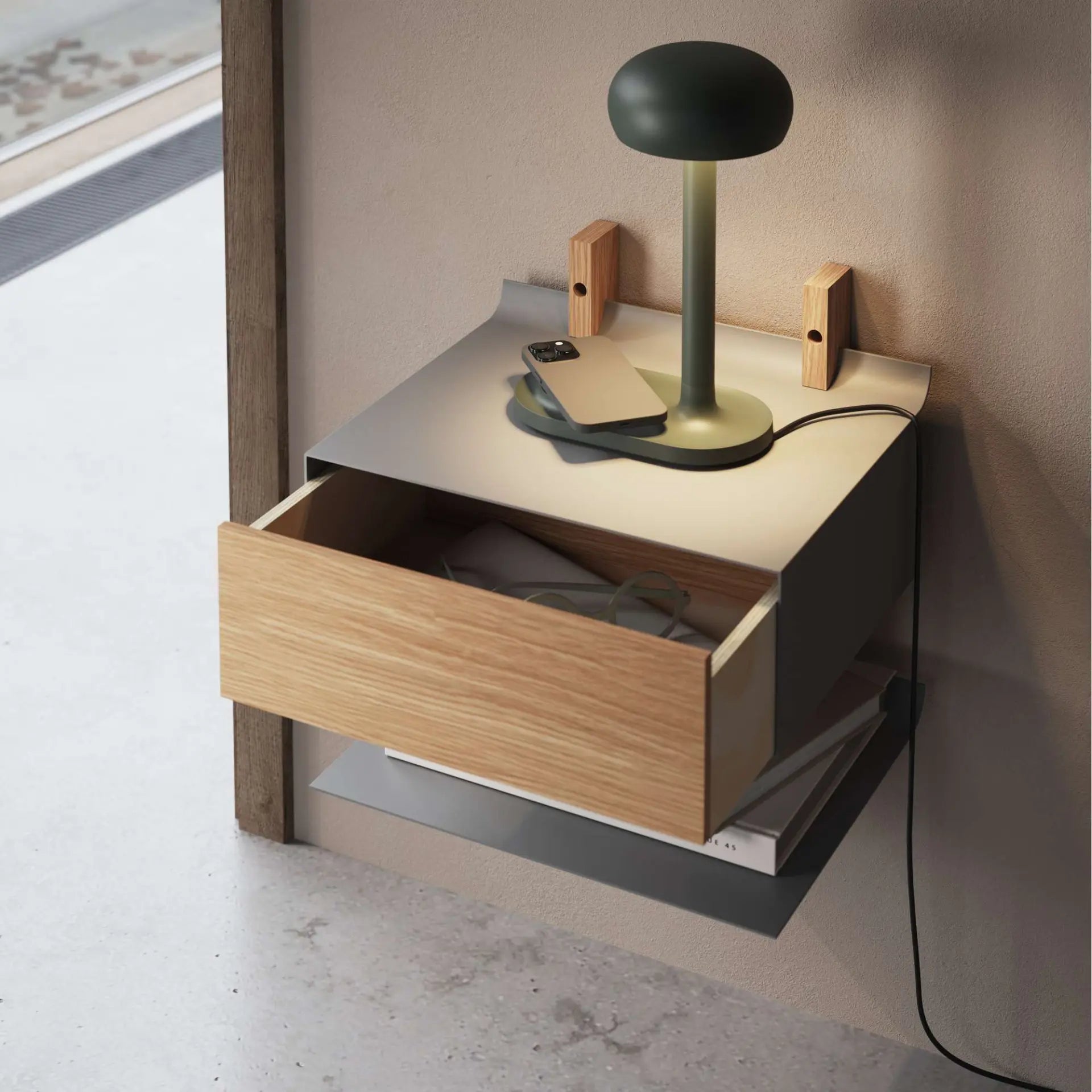 EMENDO gray table lamp with wireless charger