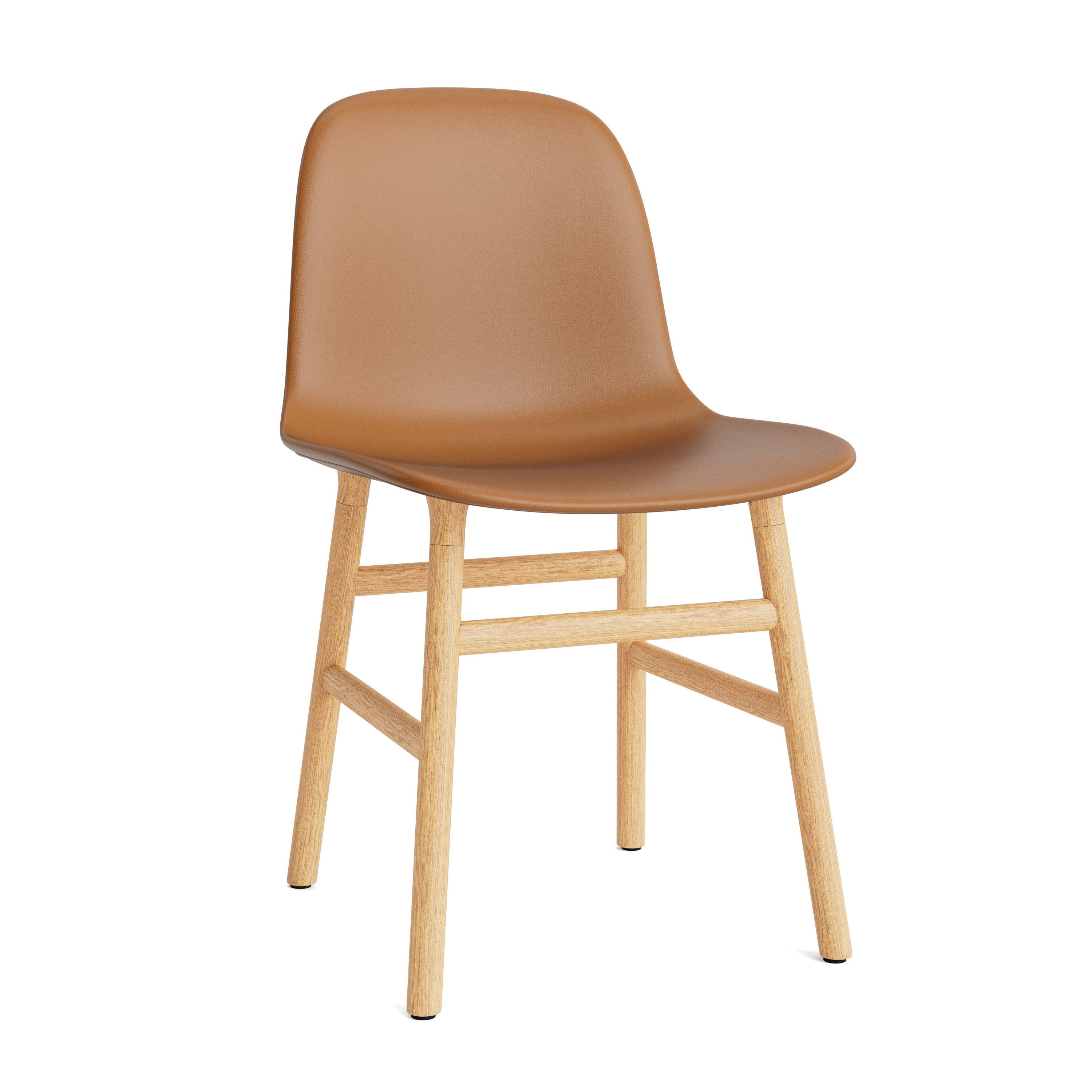 Upholstered chair forms with an oak base