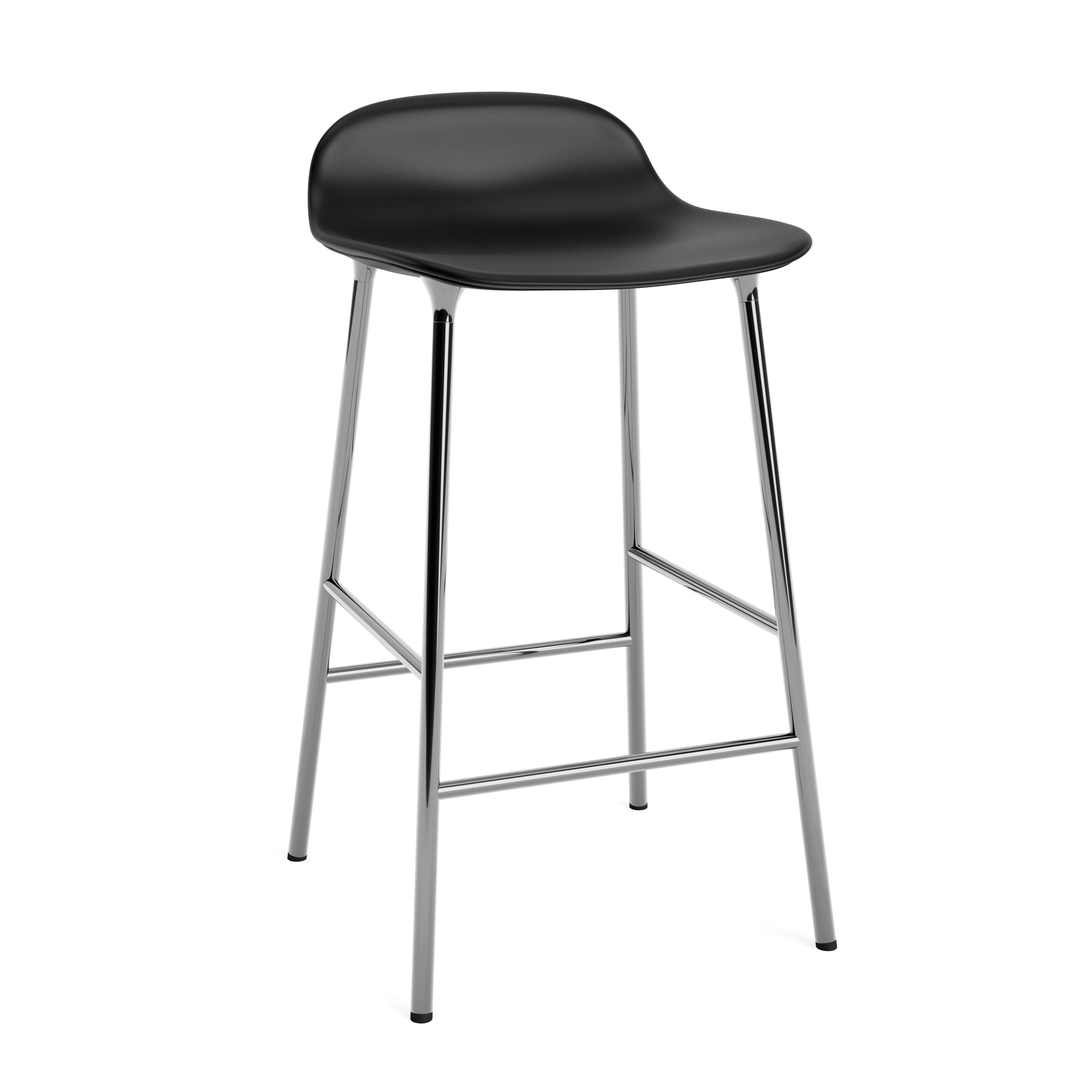 Upholstered forms with a chrome base
