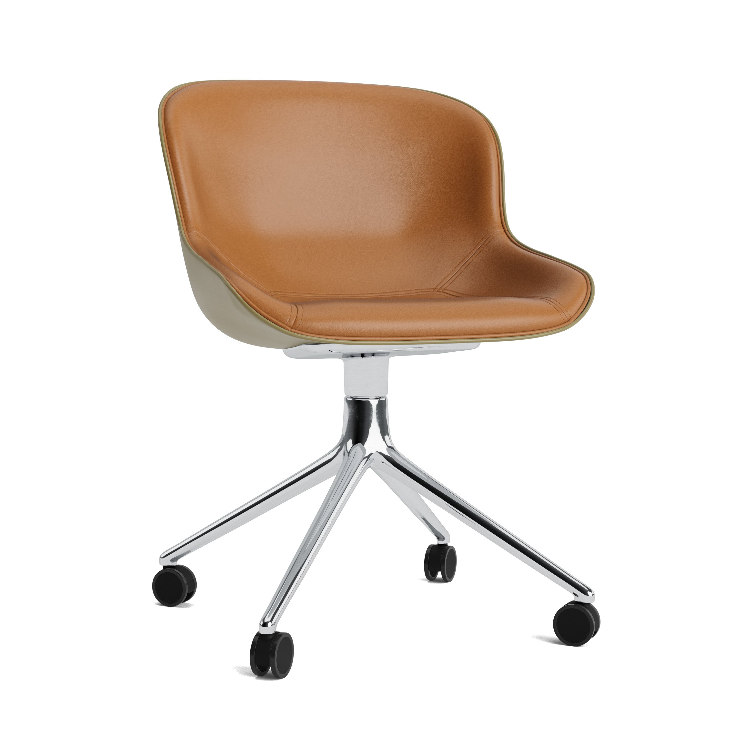 Upholstered office chair HYG 4W olive with an aluminum base