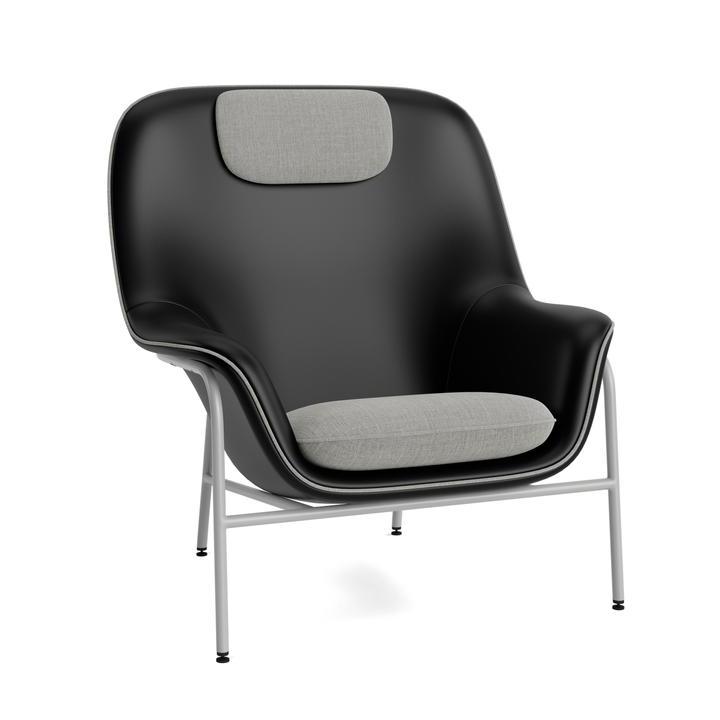 Drape High W. Headrest Drape armchair with a gray metal base