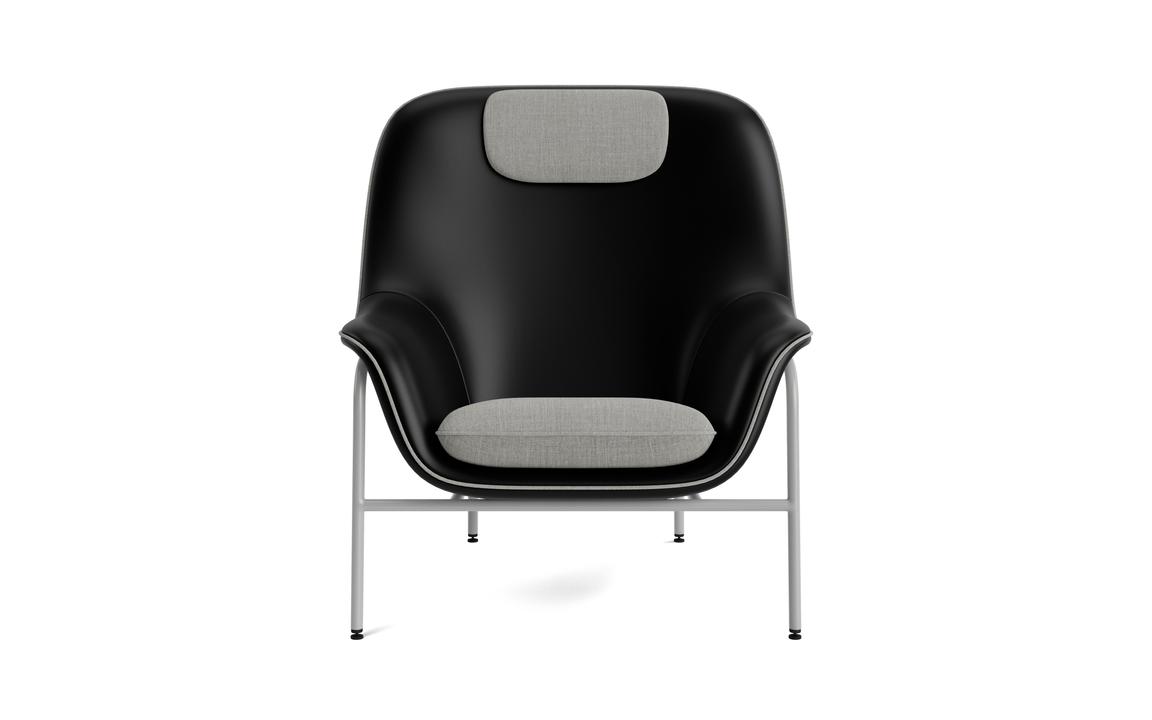 Drape High W. Headrest Drape armchair with a gray metal base