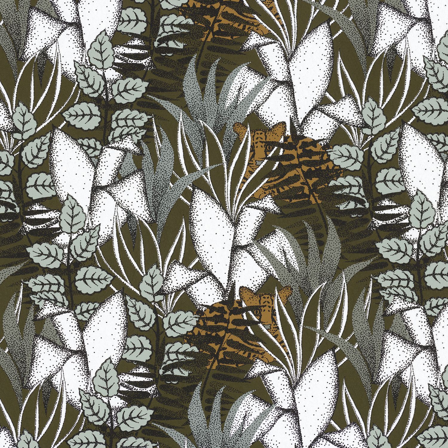 Structural wallpaper with jungle plant motif TIGRIS - KAKI khaki