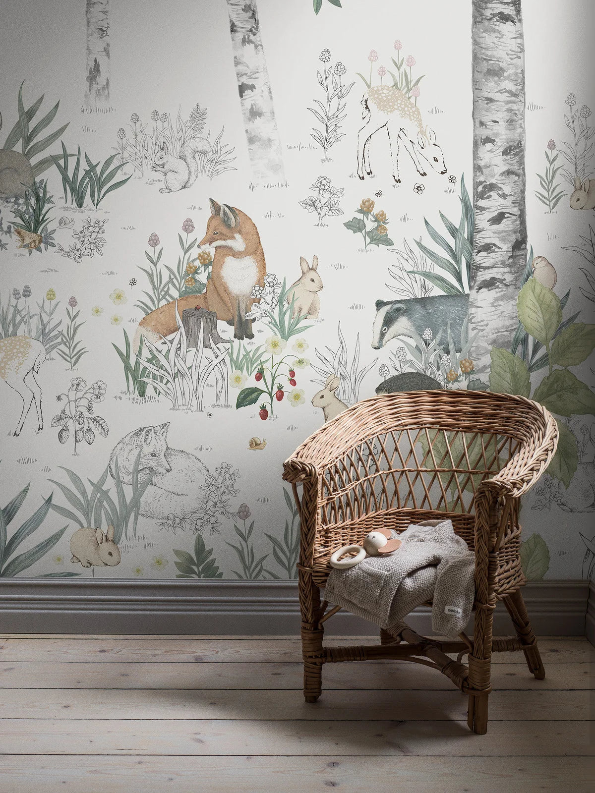 Children's mural with a forest landscape MAGIC FOREST warm white