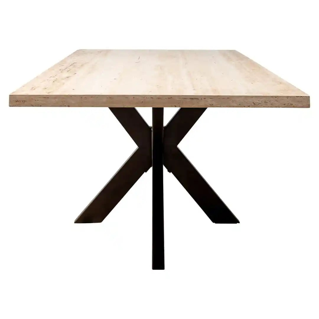 AVALON rectangular table travertine with a brown base