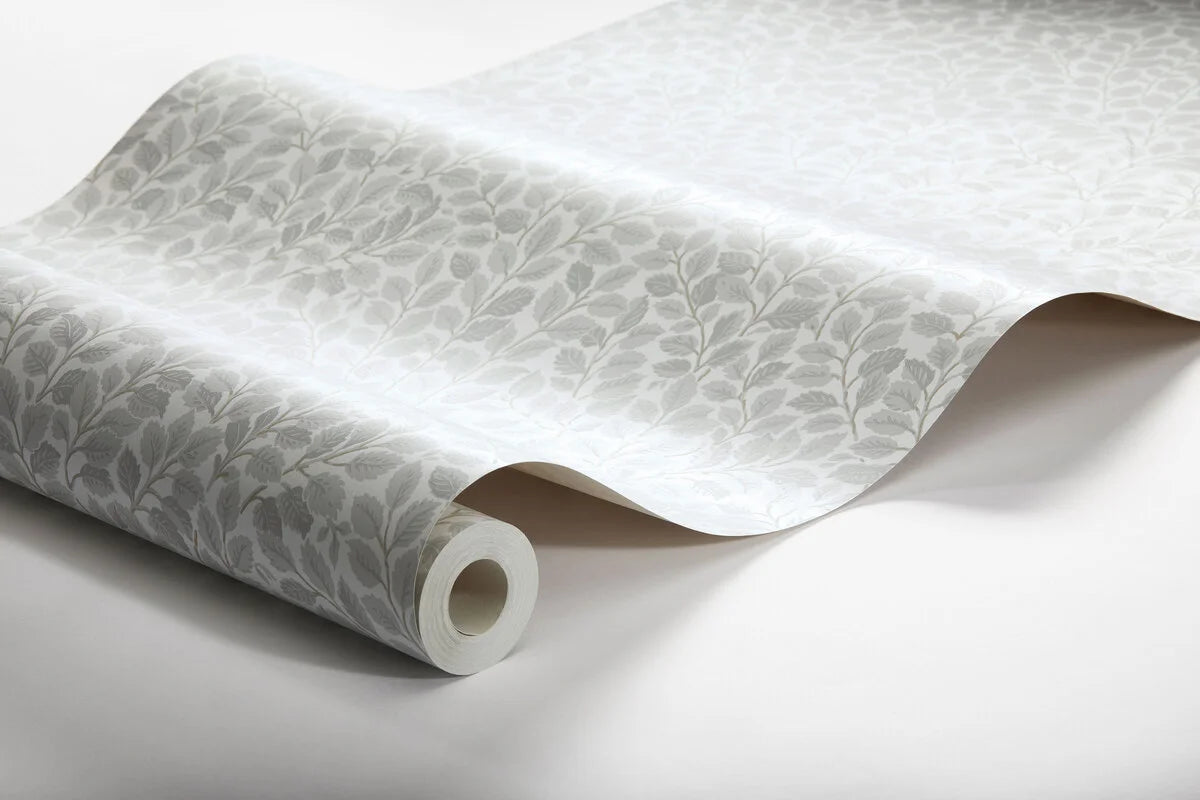 Hazel White Wallpaper with Greenish Gray Leaf Pattern