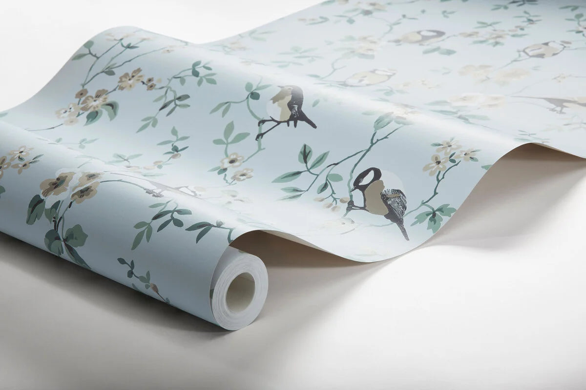 Wallpaper with animal motif of birds FALSTERBO BIRDS blue with green