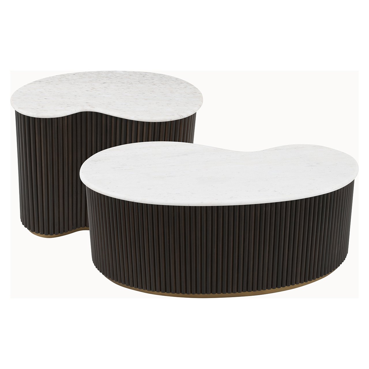 MAYFIELD coffee table set white marble with ribbed mango wood