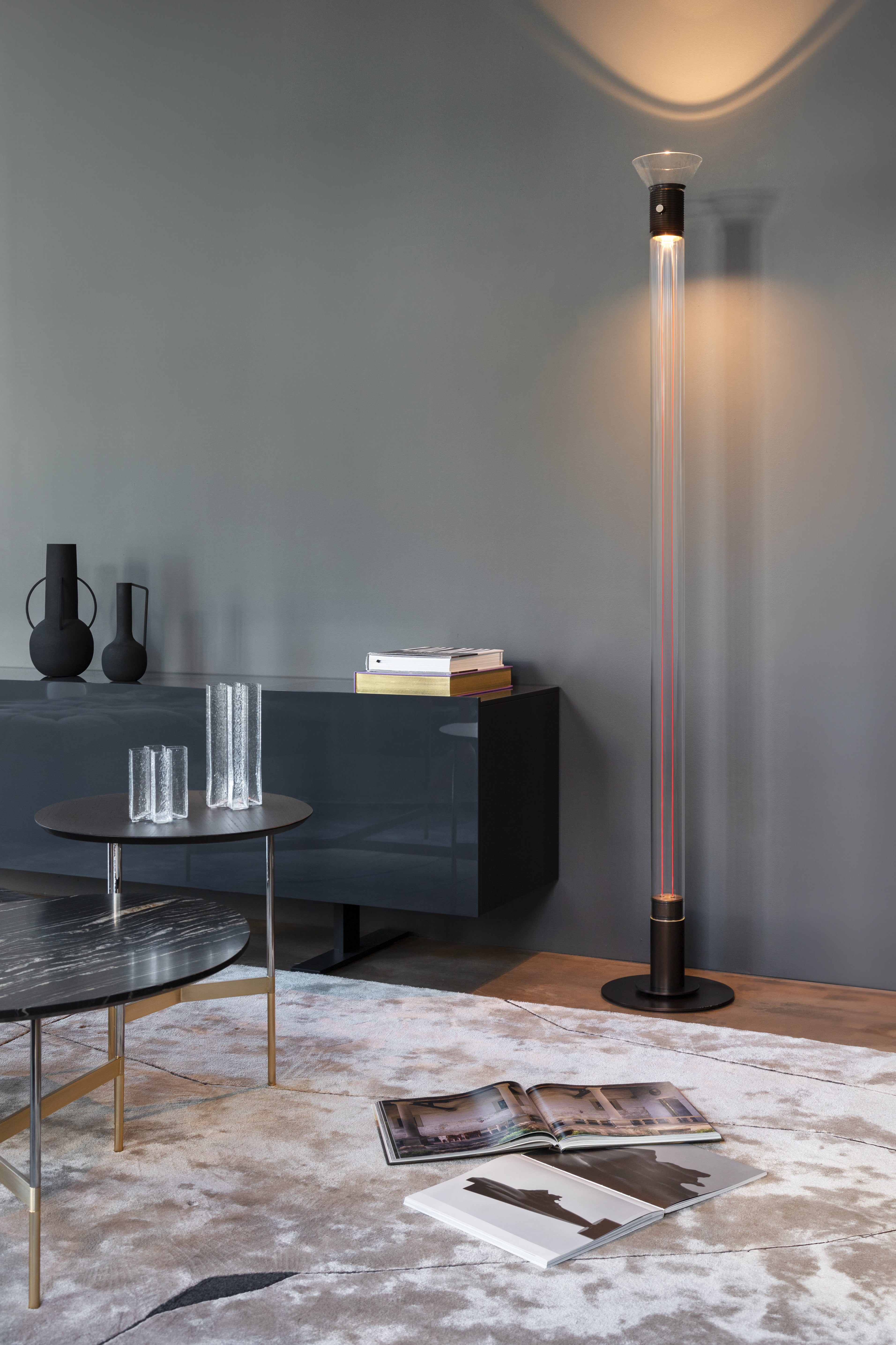 DIA Floor Lamp in Transparent with Matte Brown Accents