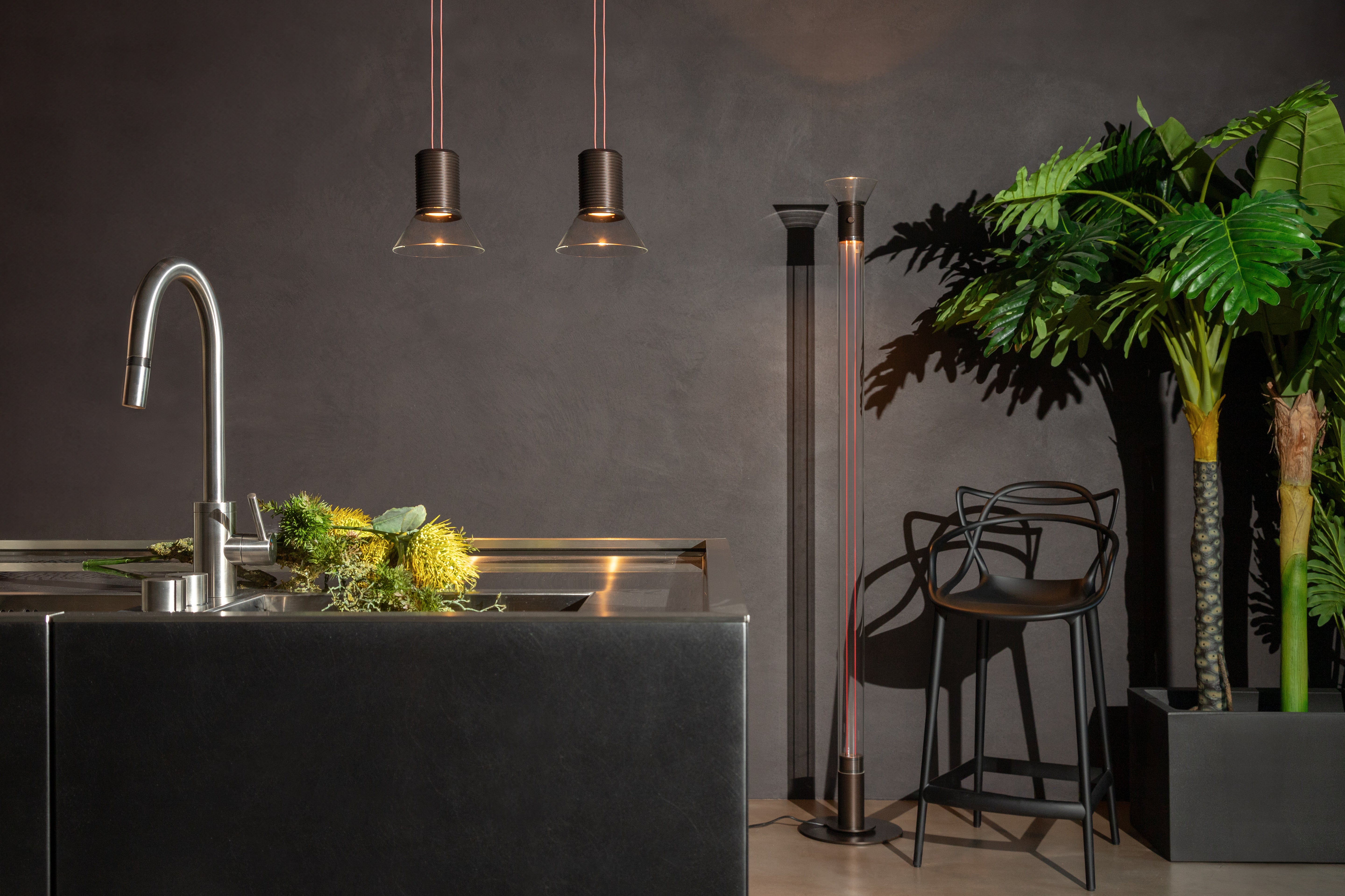 DIA Floor Lamp in Transparent with Matte Brown Accents