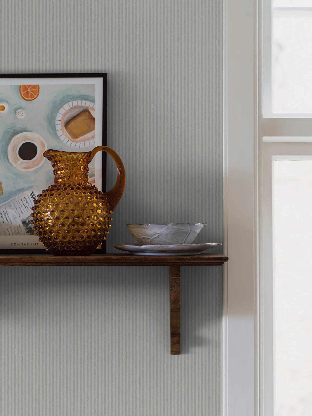 Structural wallpaper imitating striped linen POLKA STRIPE blue with beige