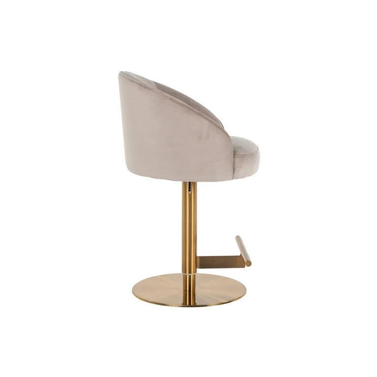 Bar chair is beige with a golden base