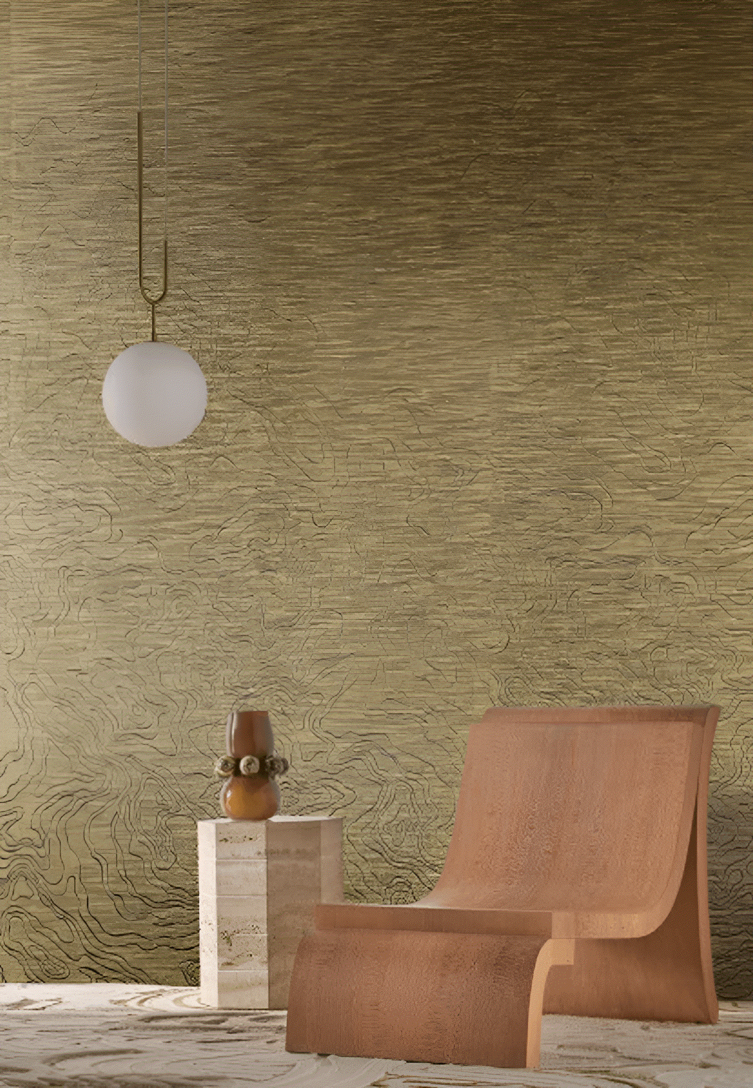 Structural textile mural ONDES PRÉCIEUSES - CAMEL brown