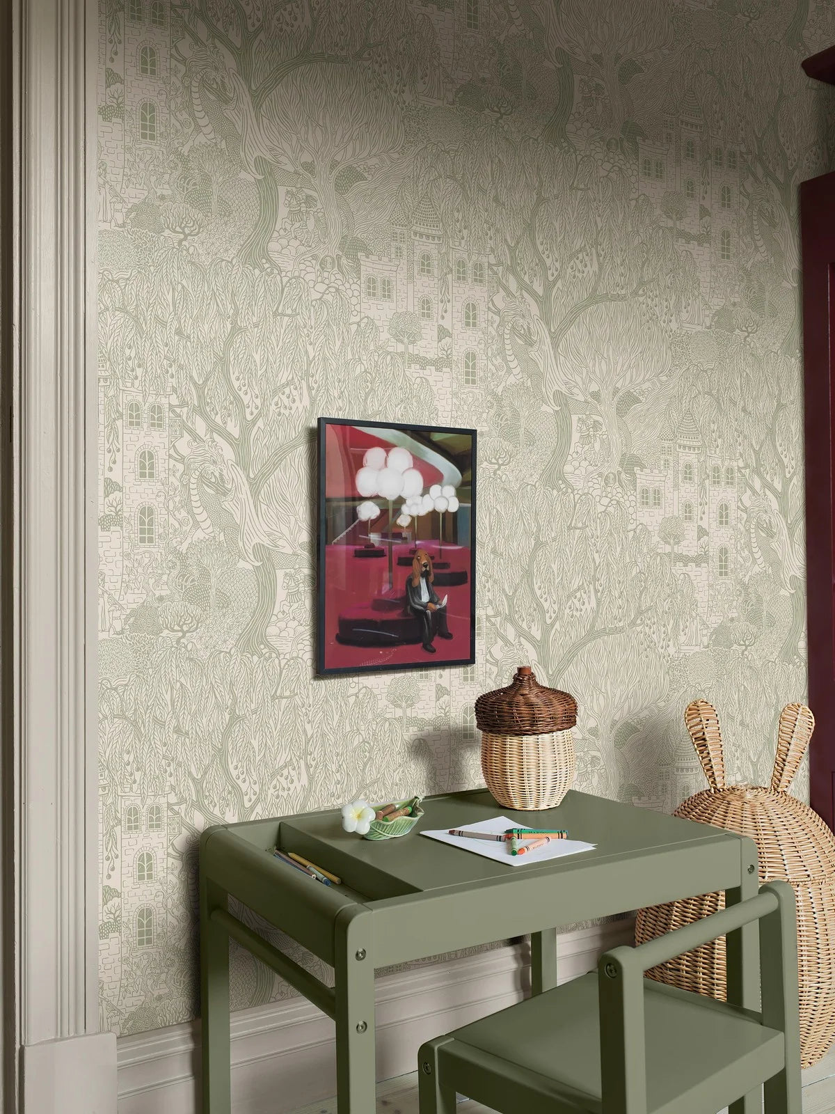 Children's wallpaper with a fairy tale theme KINGDOM OF THE WILLOW green