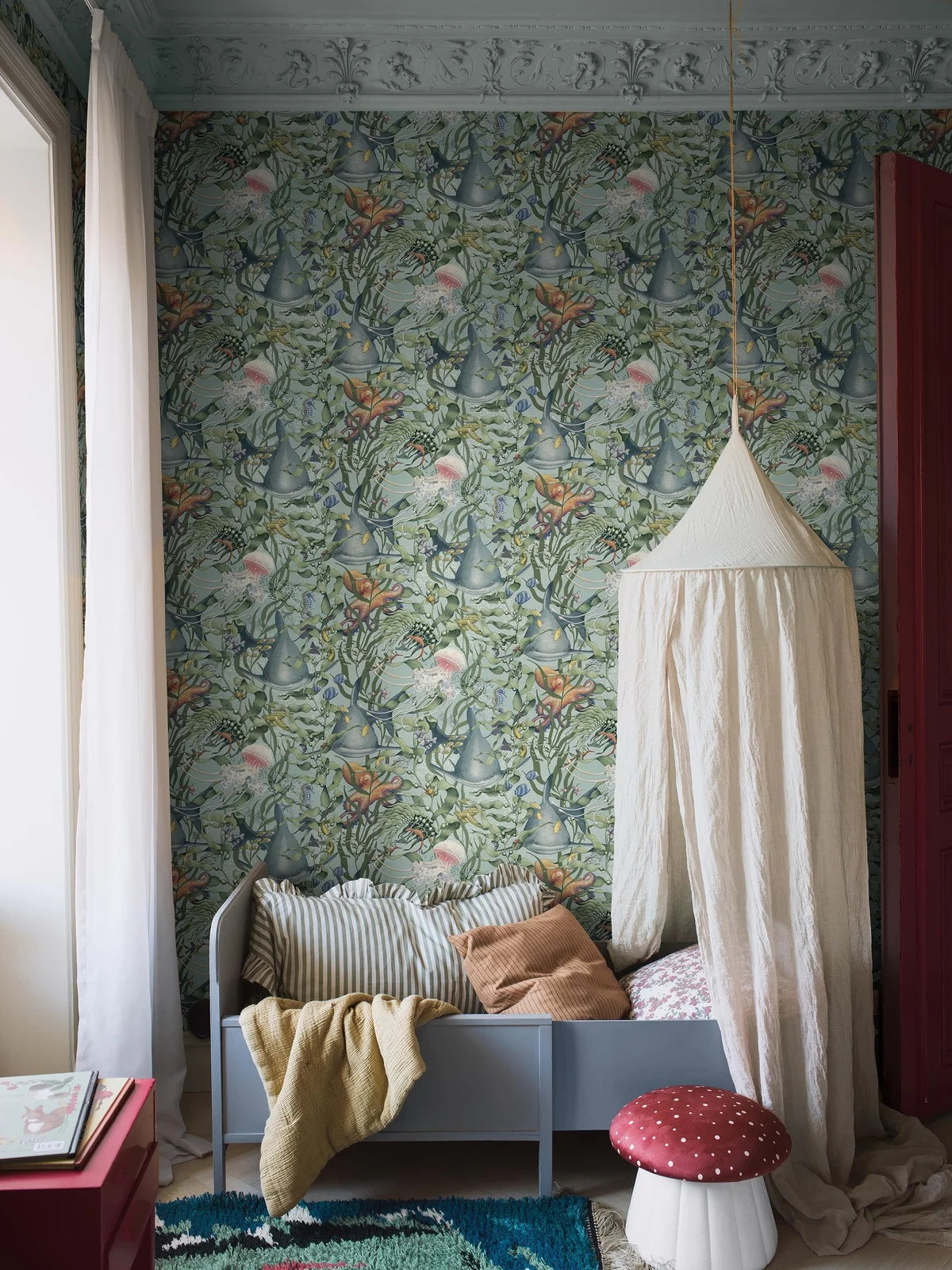 Children's wallpaper with an underwater animals theme UNDERWATER MAGIC turquoise