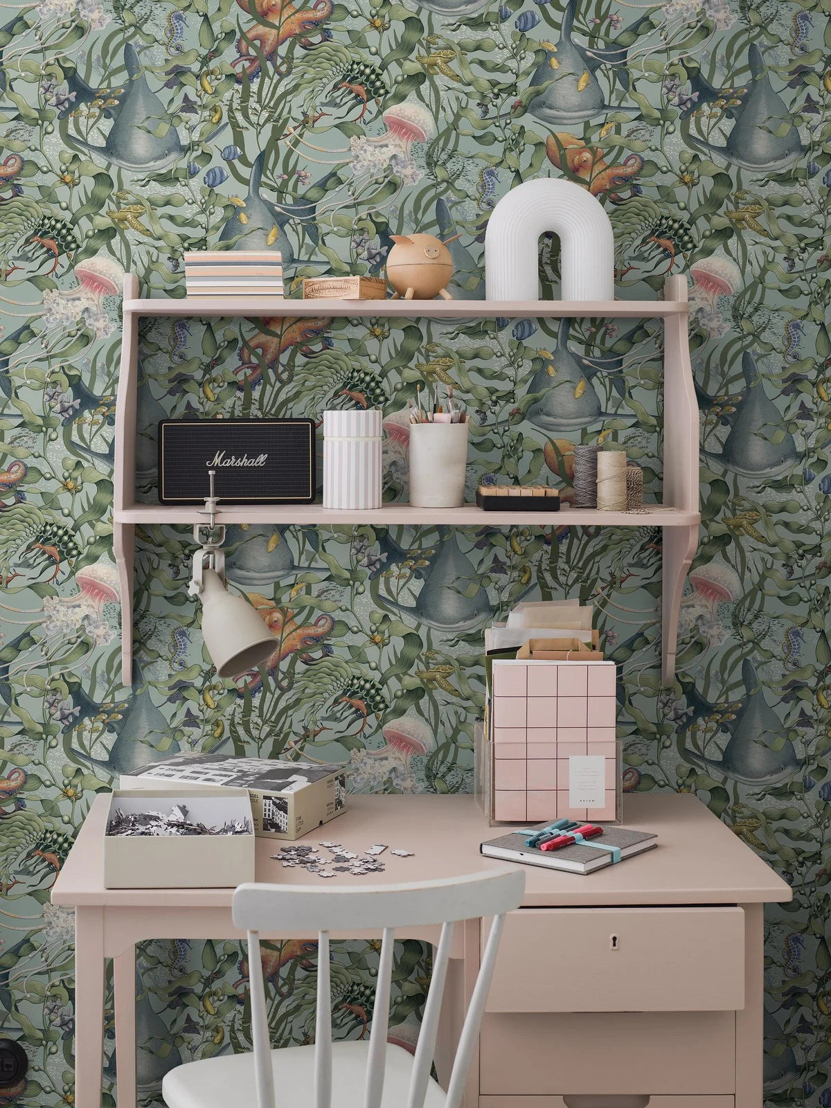 Children's wallpaper with an underwater animals theme UNDERWATER MAGIC turquoise