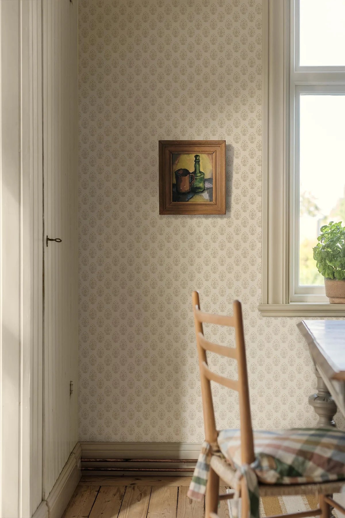 SIBYLLA Cream Floral Pattern Wallpaper with Beige