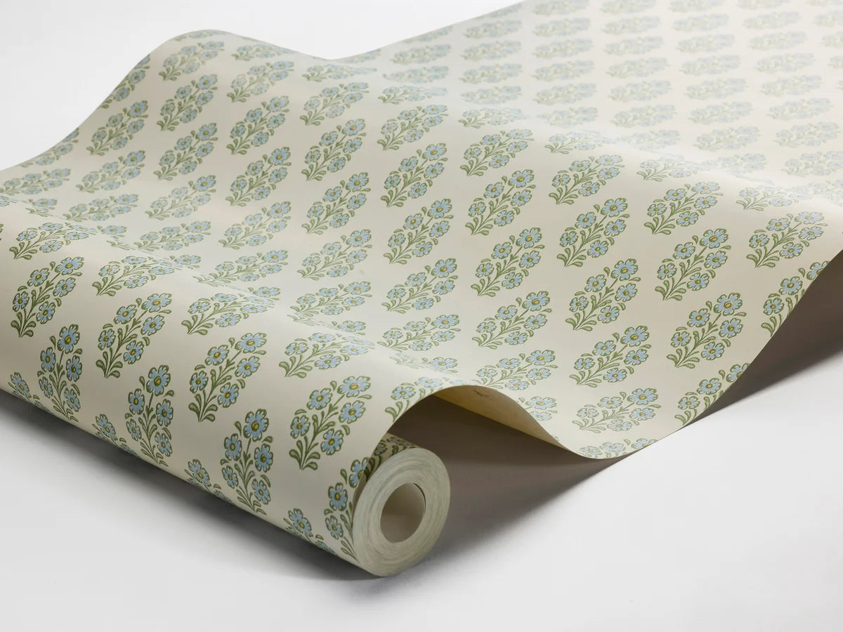 SIBYLLA Cream Floral Pattern Wallpaper with Blue