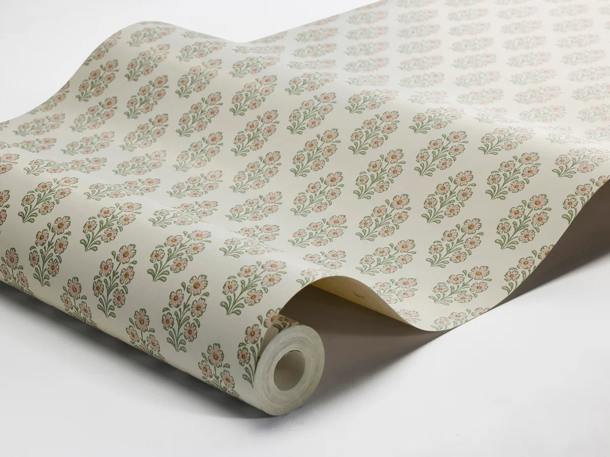 SIBYLLA Cream Floral Pattern Wallpaper with Pink