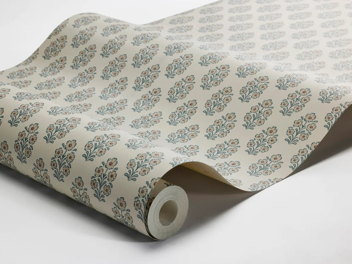 SIBYLLA Beige Floral Plant Motif Wallpaper with Green