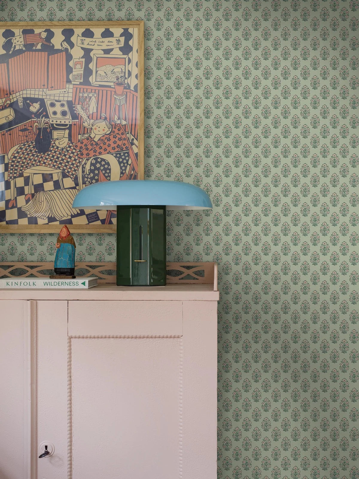 SIBYLLA Green Floral Pattern Wallpaper with Beige