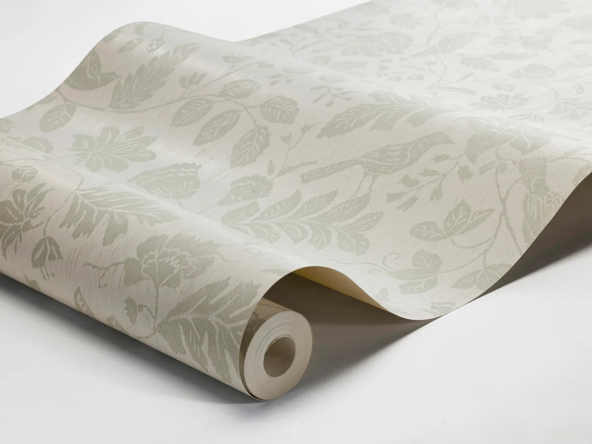 ISIDOR White and Gray Floral and Animal Motif Wallpaper