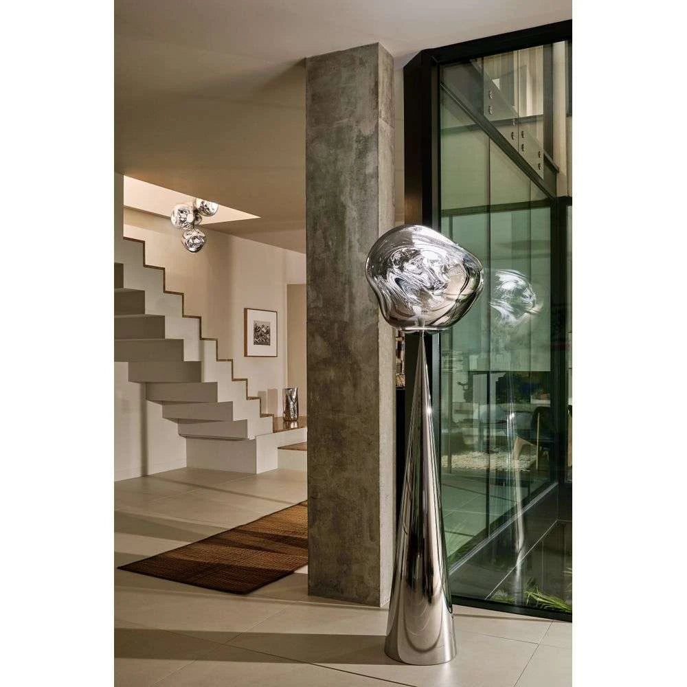 Melt Silver floor lamp with a silver base