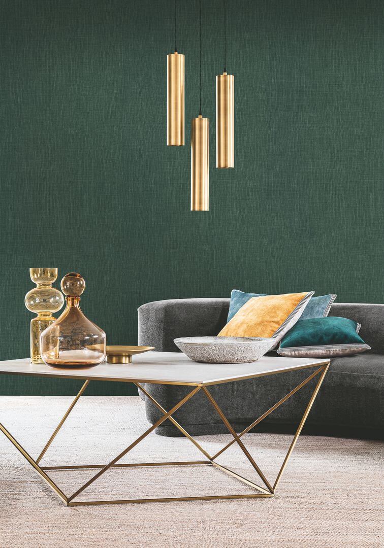 Structural wallpaper resembling linen canvas SHINOK - ANIS anise