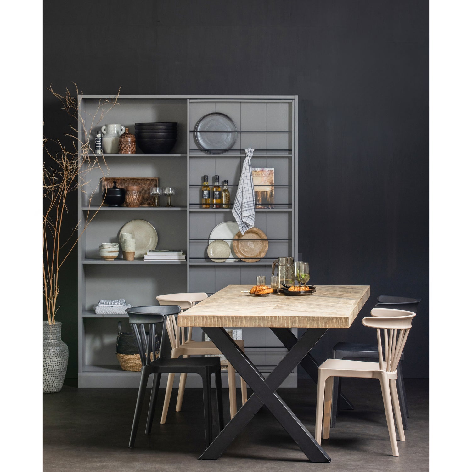 Herringbone Table TABLO mango wood with X-shaped base