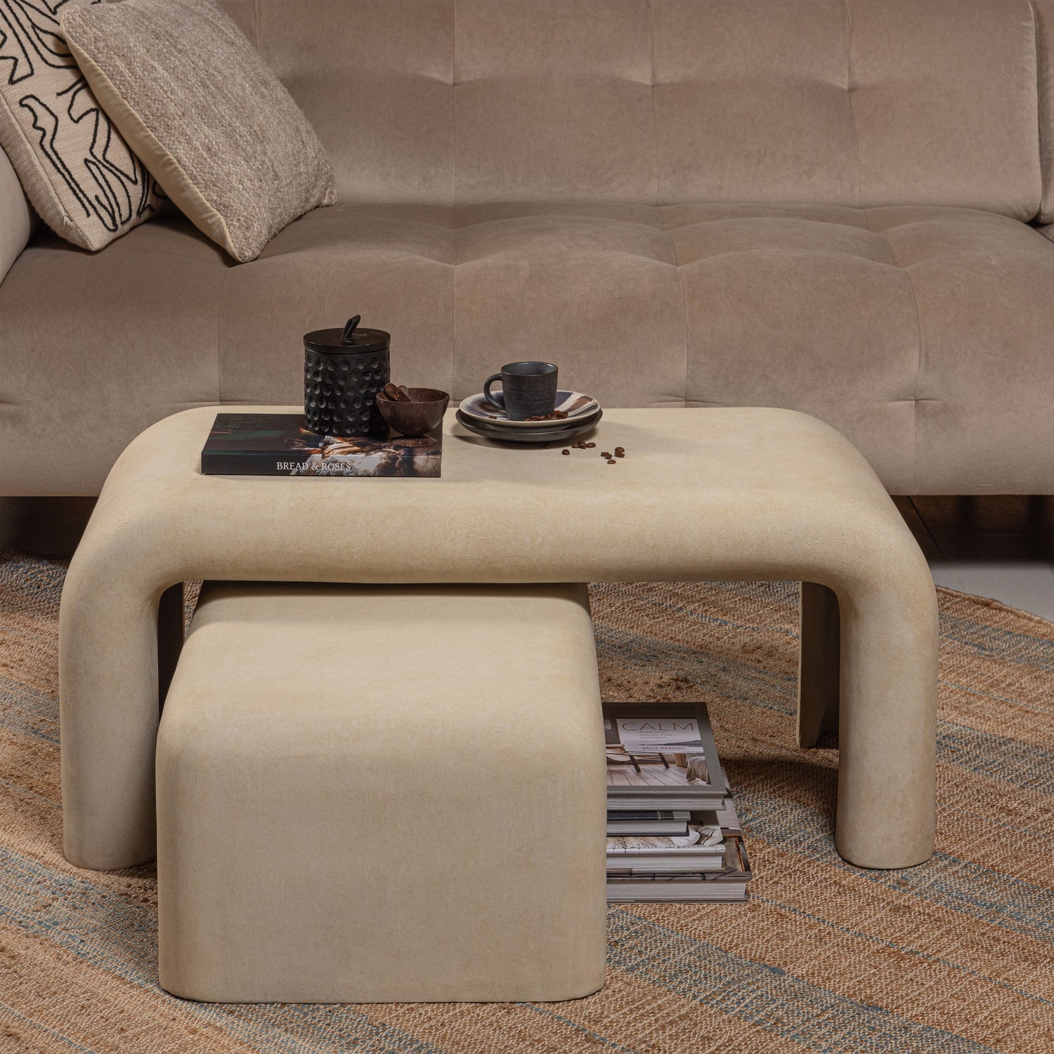 Set of 2 - Stani Coffee Tables Fiber Clay Natural