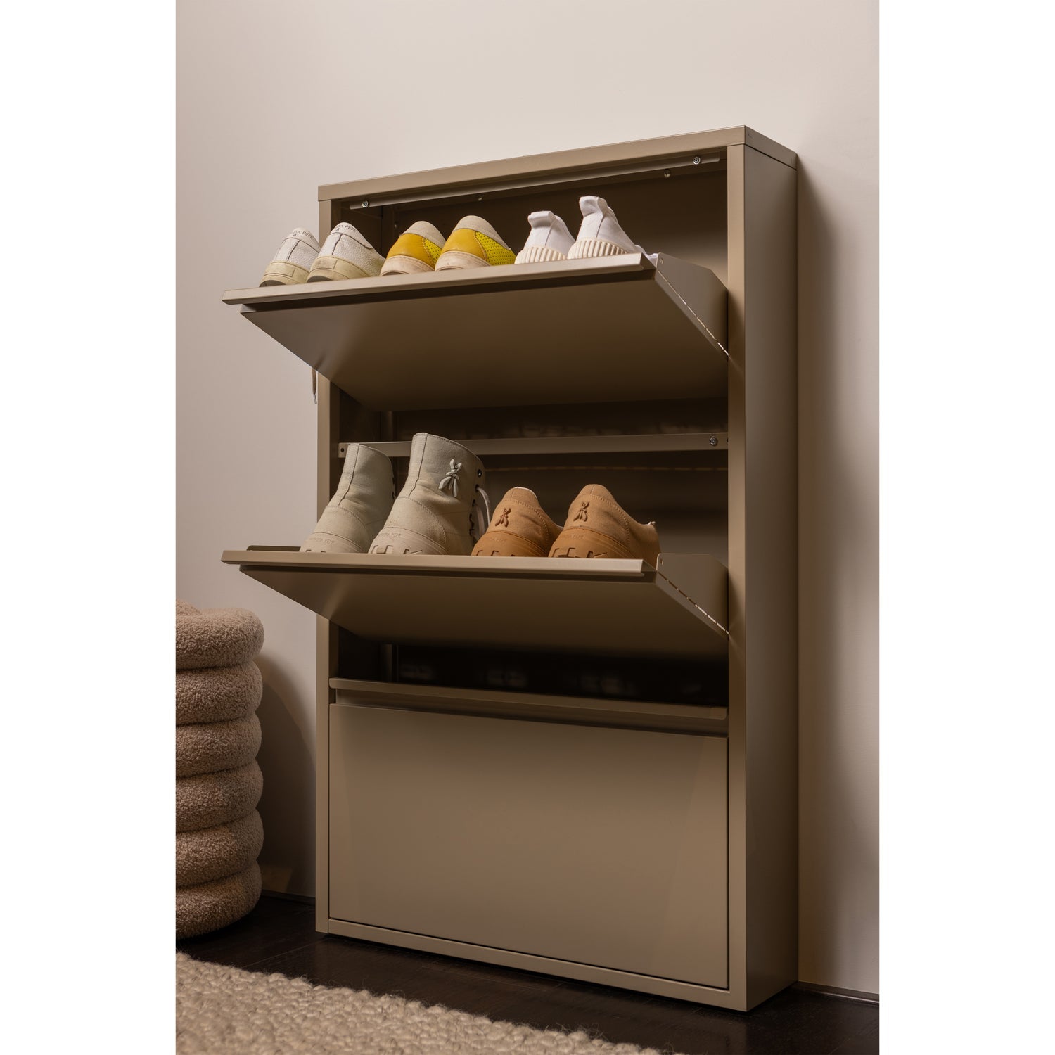 SABINE 3-COMPARTENT SHOE CABINET METAL SAND