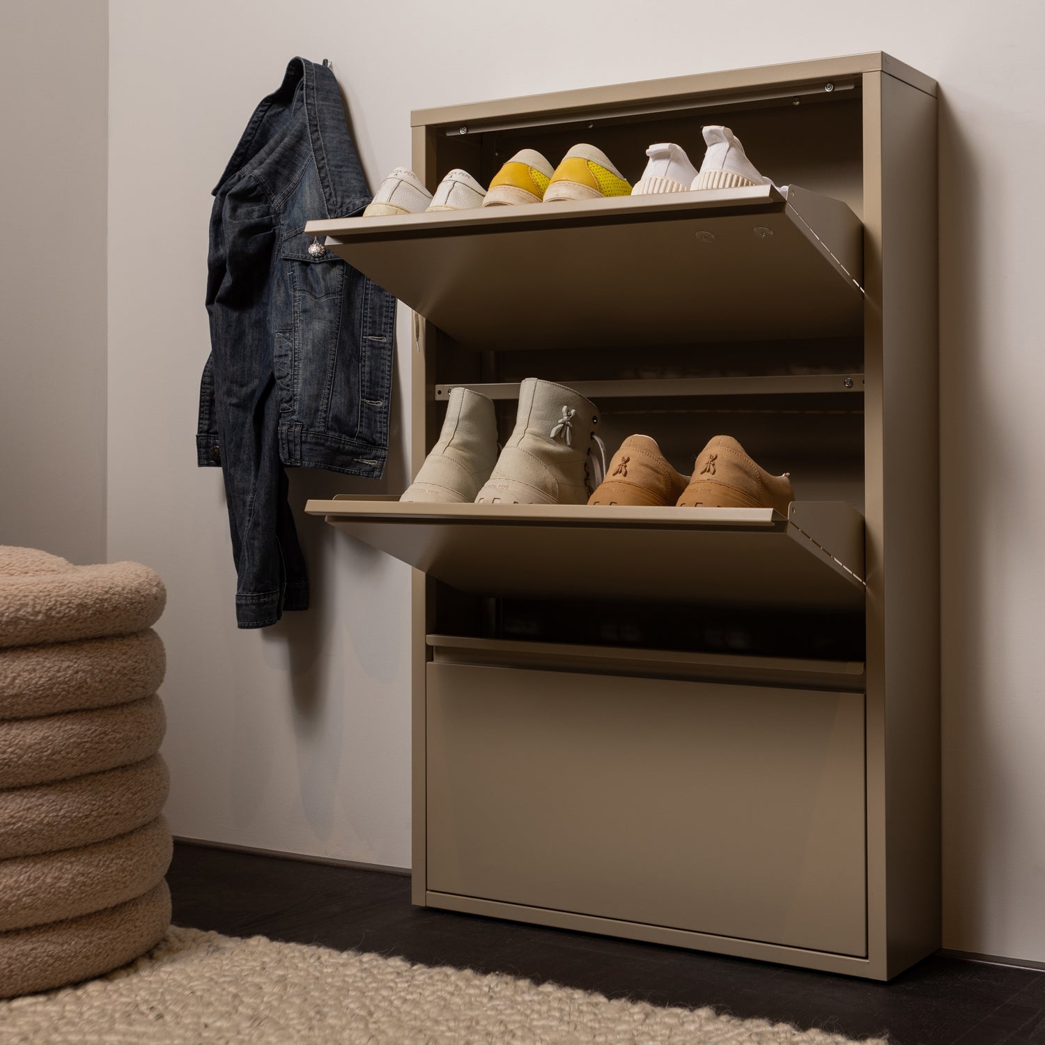 SABINE 3-COMPARTENT SHOE CABINET METAL SAND