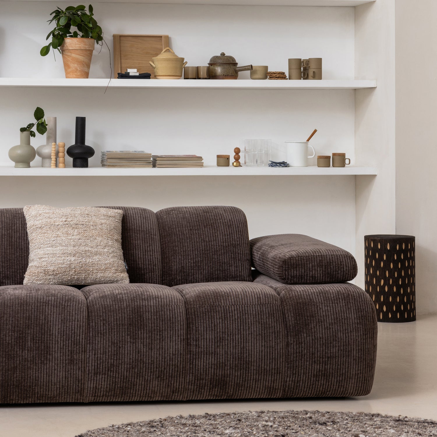 Modulares Sofa MOJO - 1,5-sitziges Element rechtsseitig dunkelbraun Cord