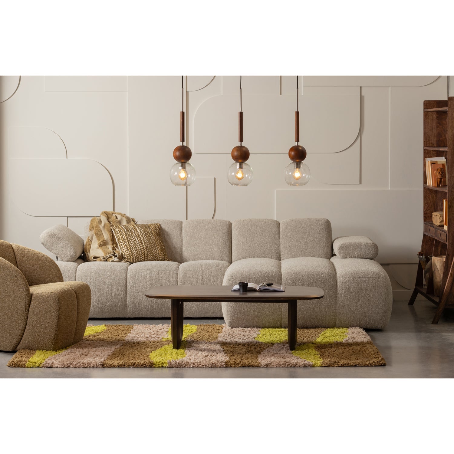MOJO swivel armchair dark honey bouclé