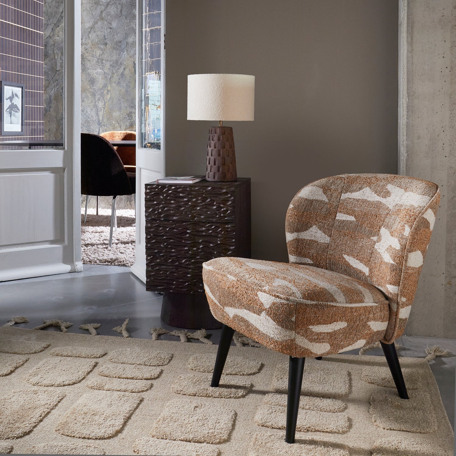 Sara Armchair Woven Fabric Camouflage Pattern Green