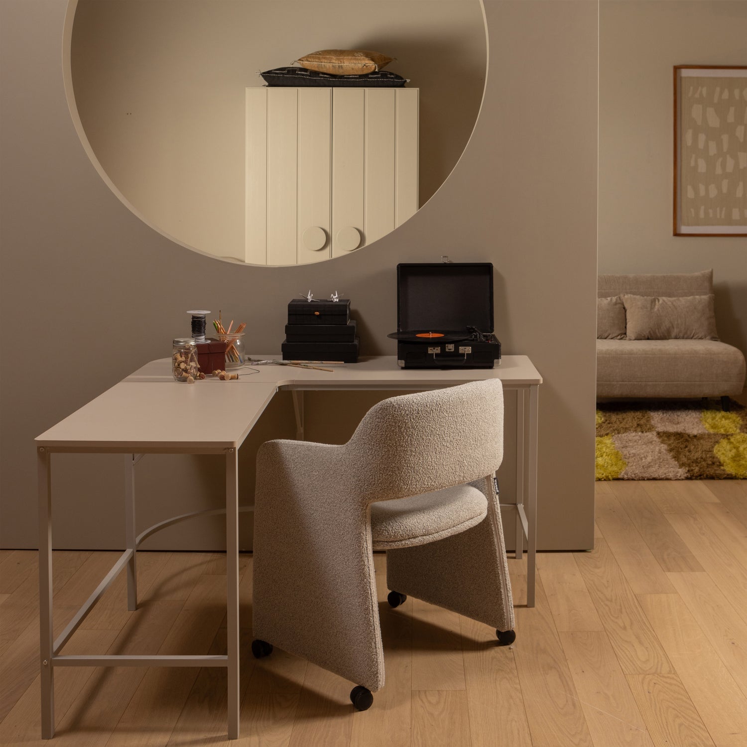 Lyric Dining Chair with Wheels Greige