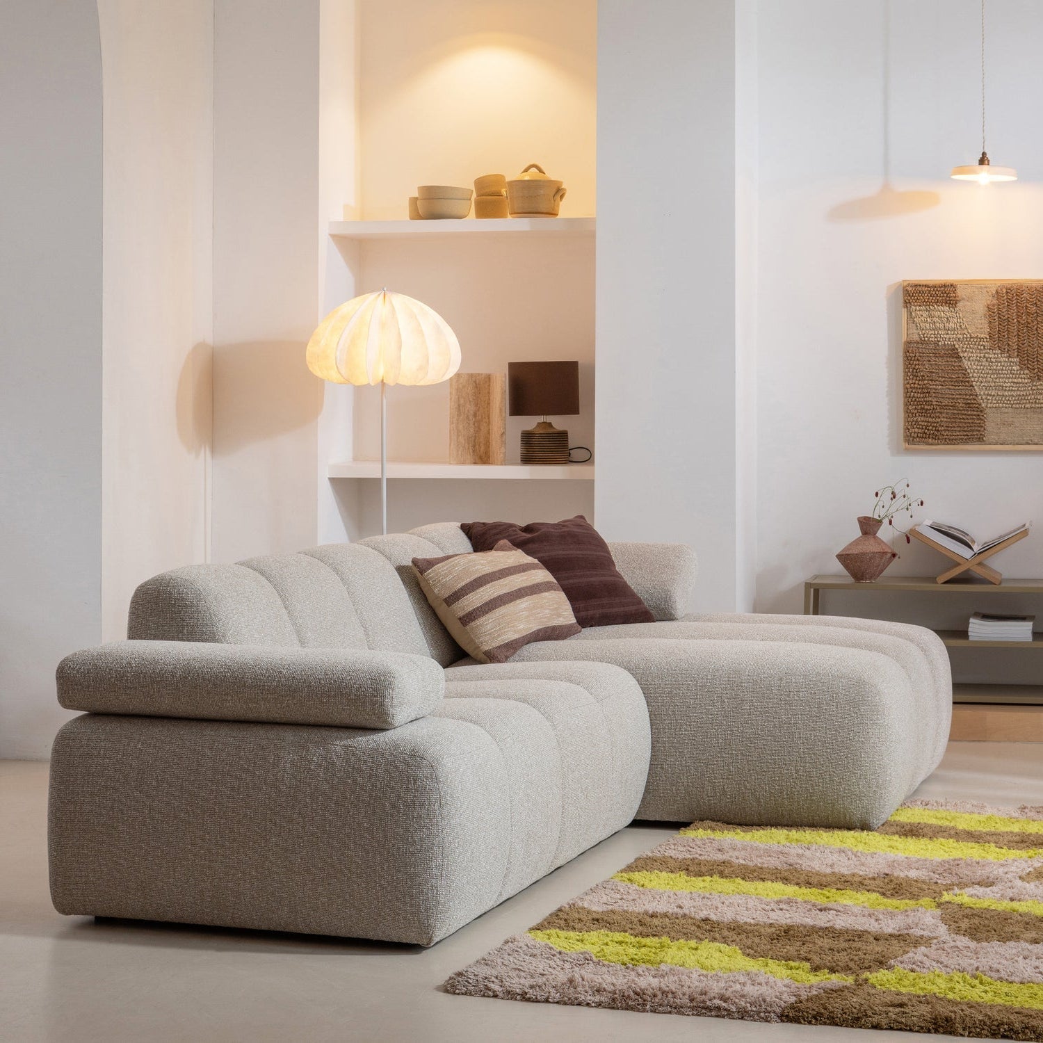Right-facing modular corner sofa MOJO ecru corduroy