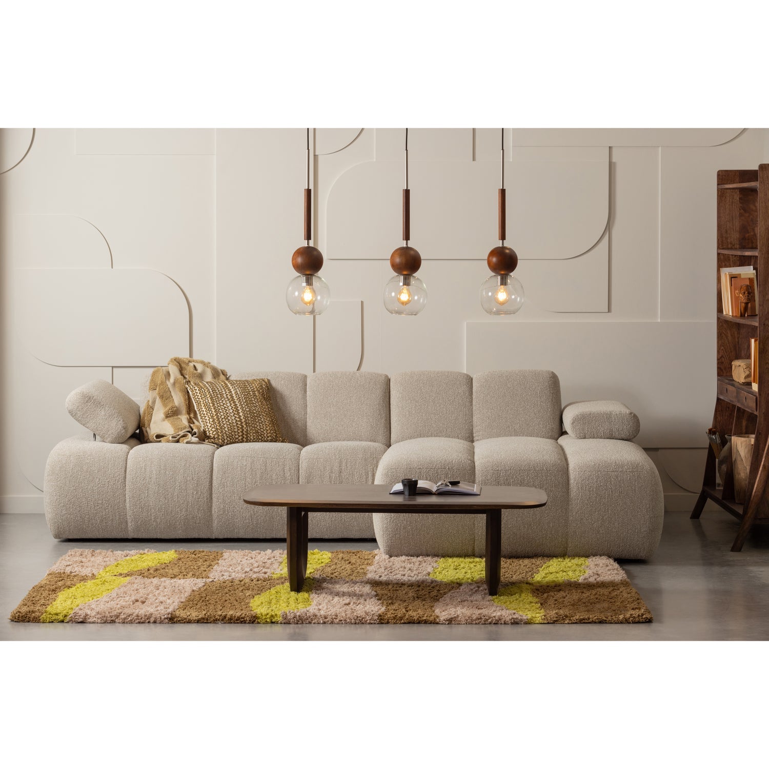 Right-facing modular corner sofa MOJO brown lambskin