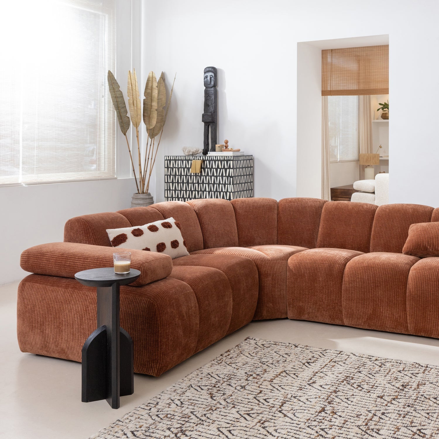 Left-facing modular sofa for 6 people MOJO ecru corduroy