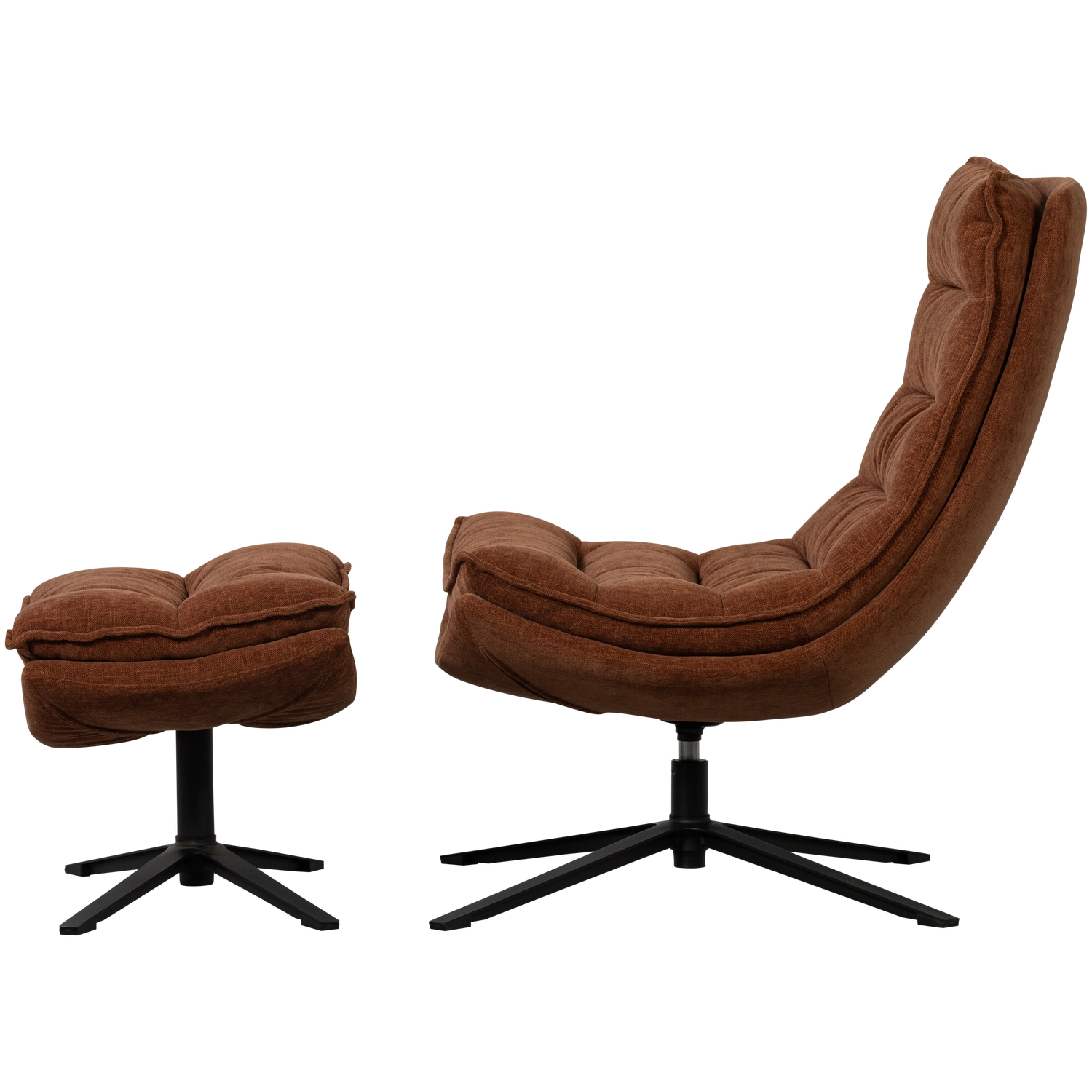 KUBE Brown Swivel Armchair with Footrest
