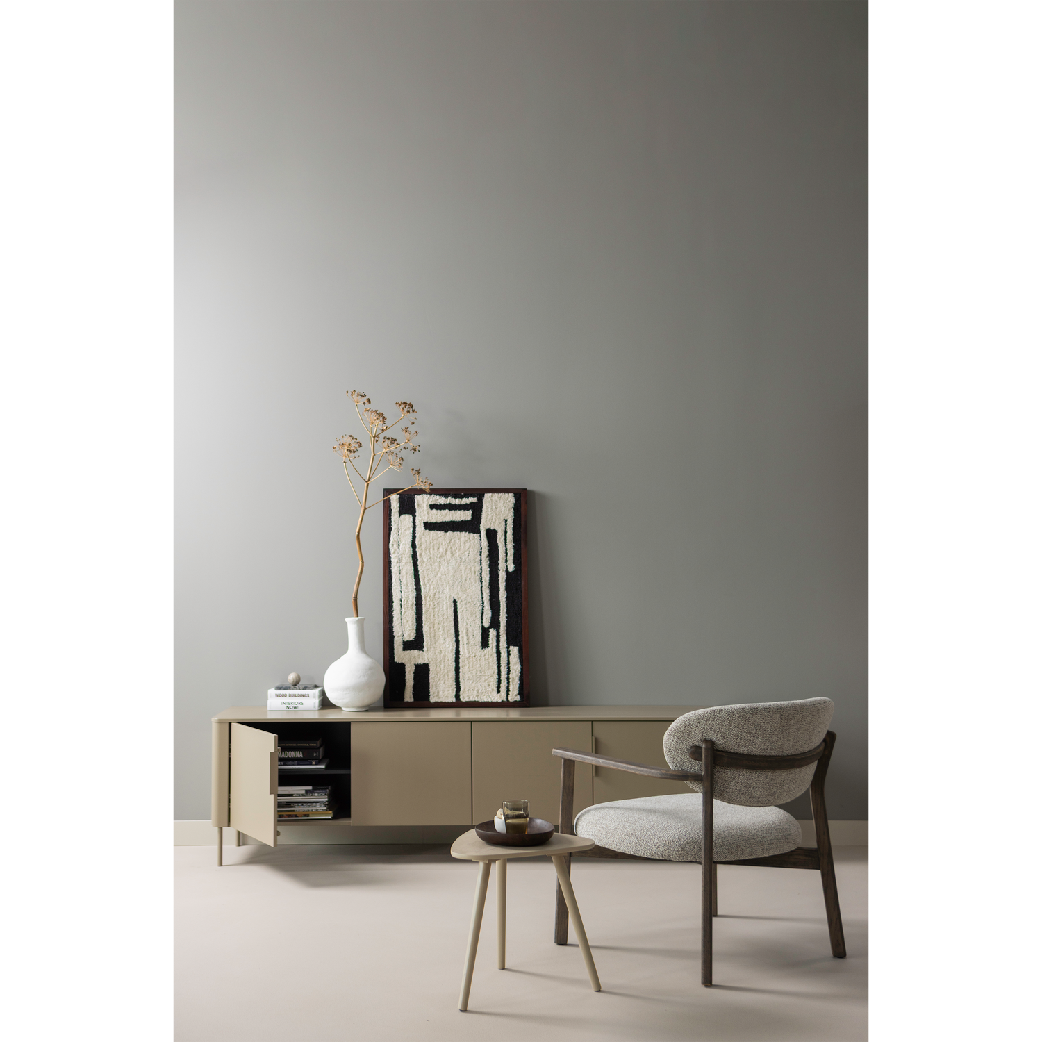 UDAR Armchair in Gray-Brown with Dark Brown Wooden Base
