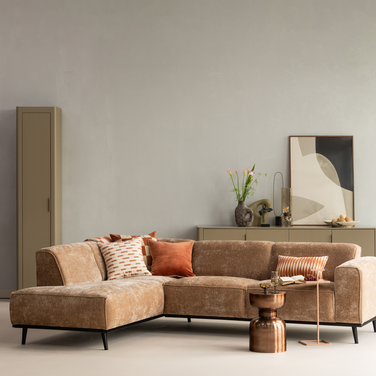4-Seater STATEMENT Sofa in Dark Beige Chenille