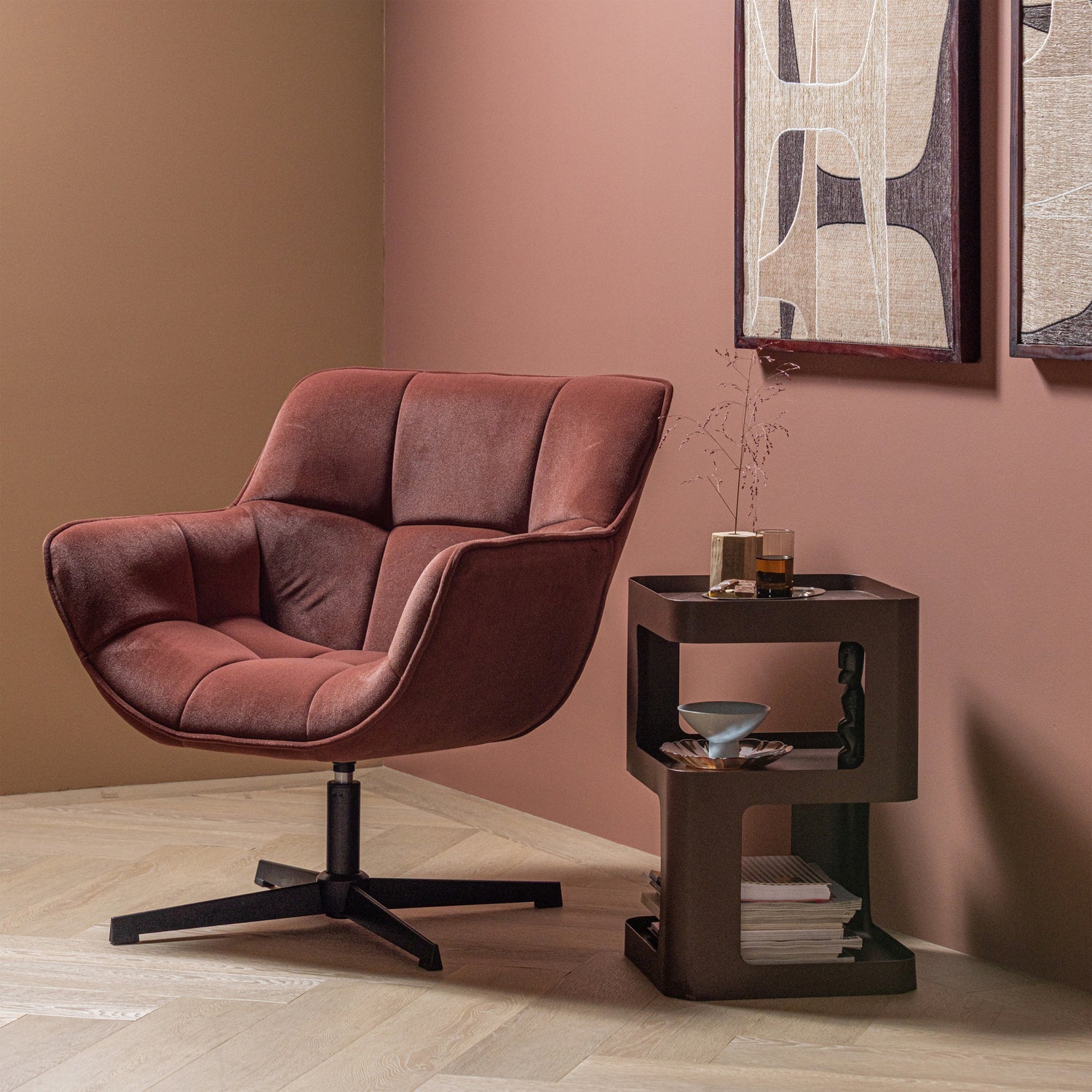 Velvet Swivel Armchair WIBO Dark Red