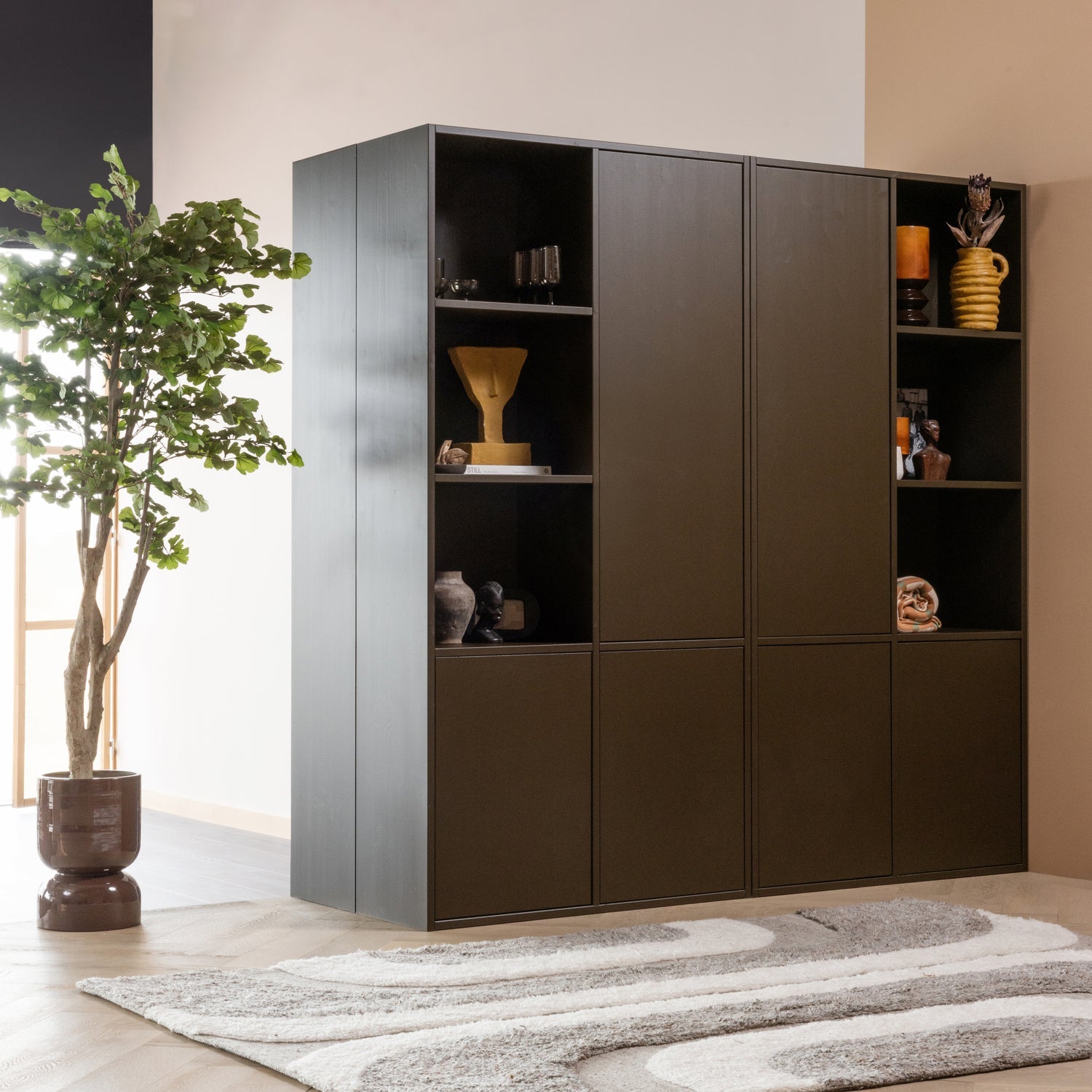 MEGGY Brown Wardrobe with Shelves