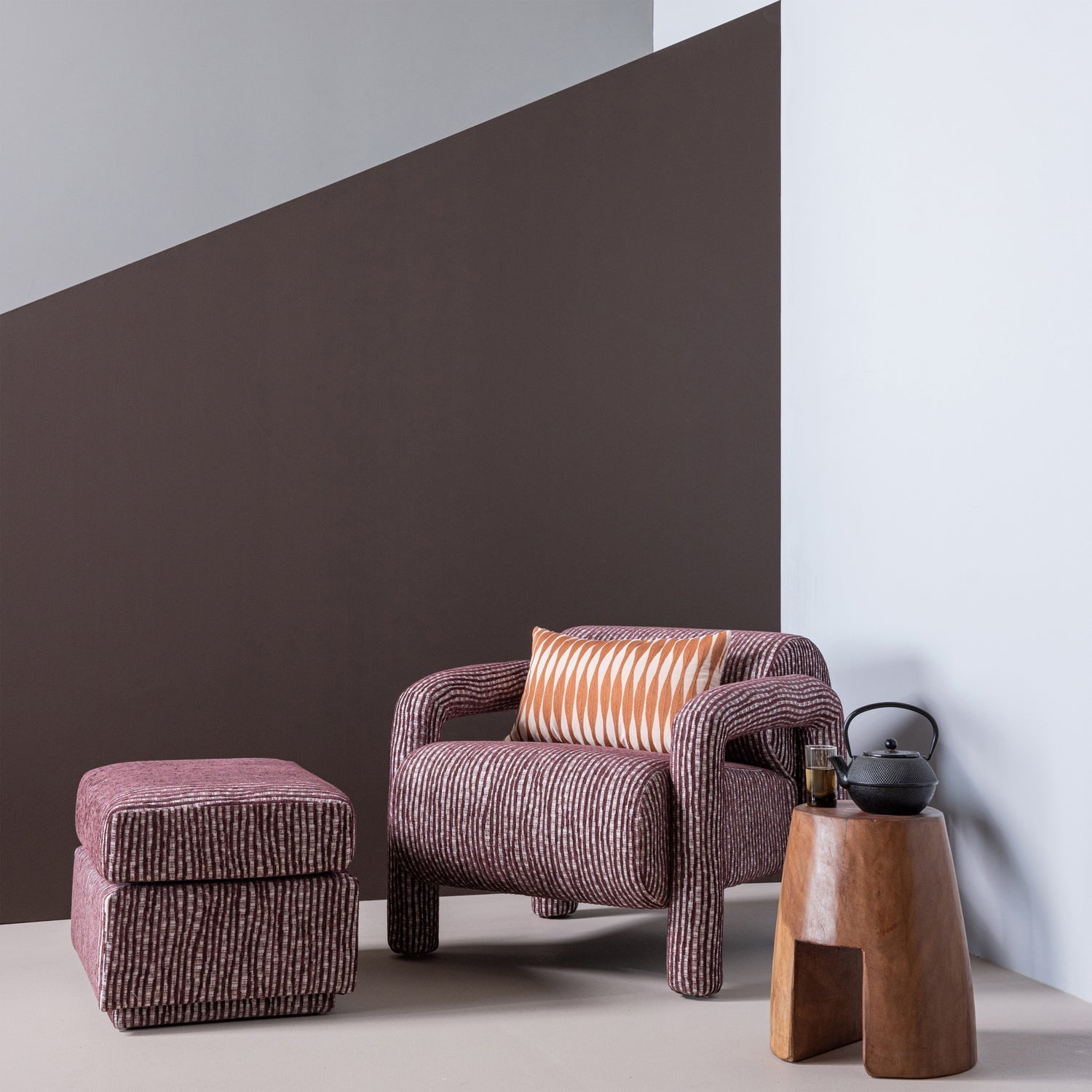 Burgundy and Gray LOU Pouf